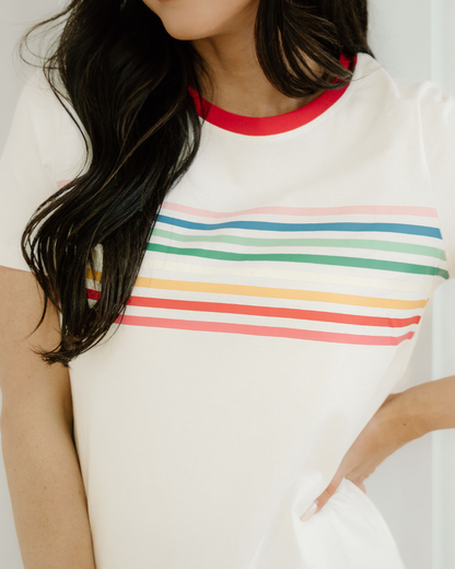 Melanie Rainbow Stripe Print Crewneck T Shirt
