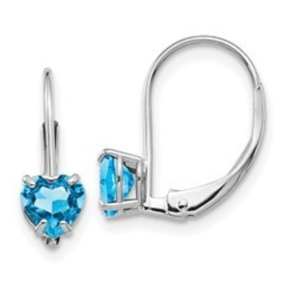 14k Gold Heart Gemstone Leverback Earrings