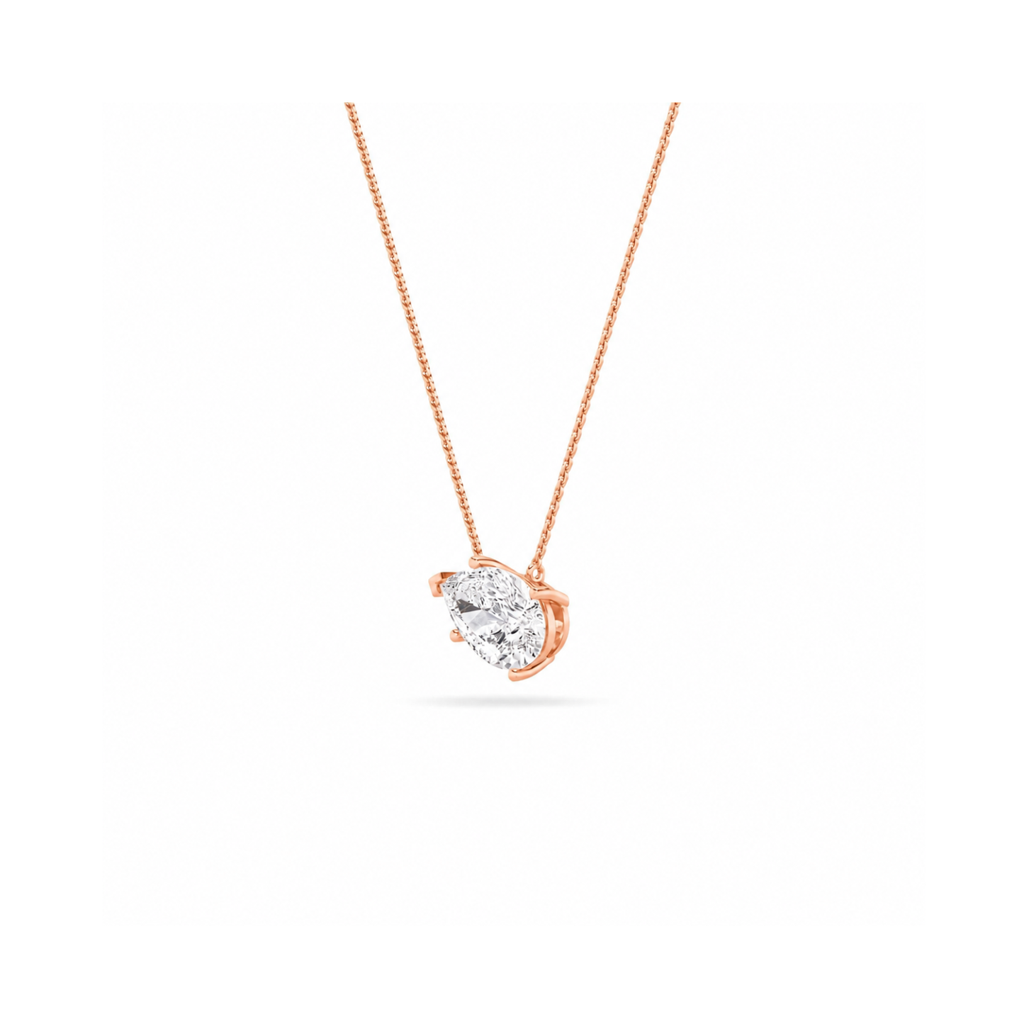 Pear Lab Grown Diamond (F/VS) Prong 14K Rose Gold East West Solitaire Cable Chain Necklace