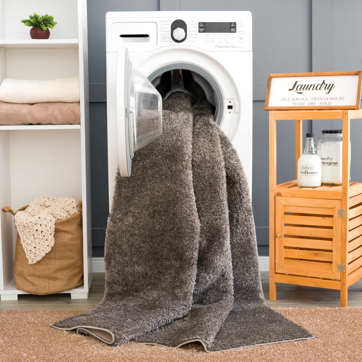 Judy Solid Dark Gray Washable Shag Rug - Clearance