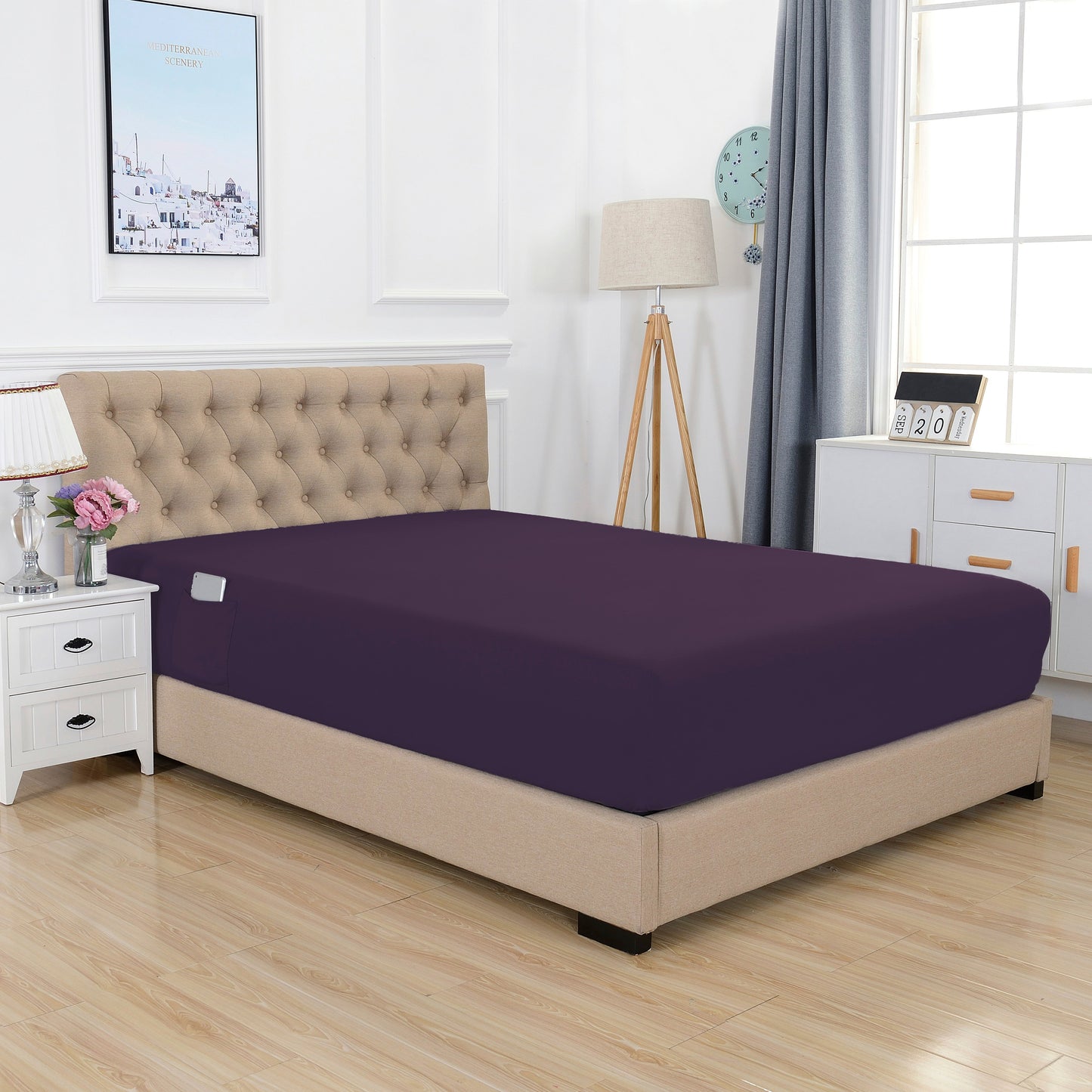 Mocassi 1-Piece 18" - 21" Deep Single Fitted Sheet for High Mattress, Smart Pocket, Luxury and Wrinkle Resistant 1500 Series Egyptian Quality