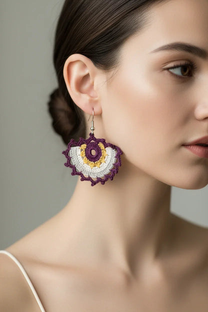 Women’s Handmade Colorful Crochet Dangle Earrings – Boho Thread Drop Design
