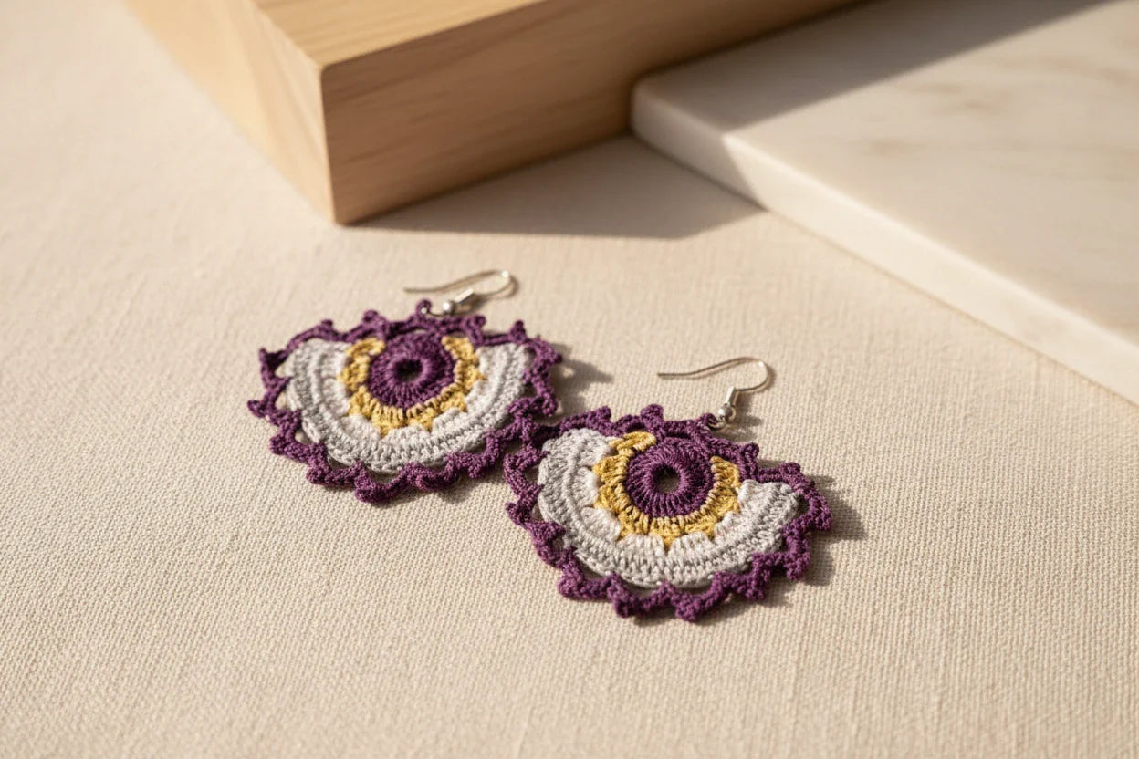 Women’s Handmade Colorful Crochet Dangle Earrings – Boho Thread Drop Design