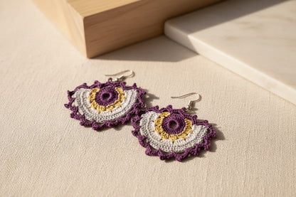 Women’s Handmade Colorful Crochet Dangle Earrings – Boho Thread Drop Design