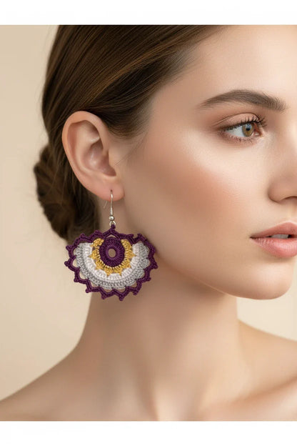 Women’s Handmade Colorful Crochet Dangle Earrings – Boho Thread Drop Design
