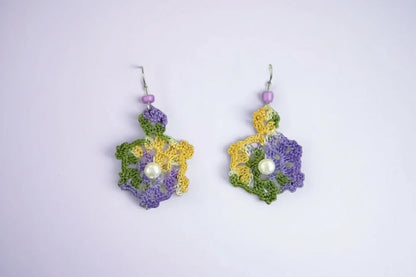 Women’s Handmade Vintage Crochet Fan Earrings – Pearl Bead Boho Style