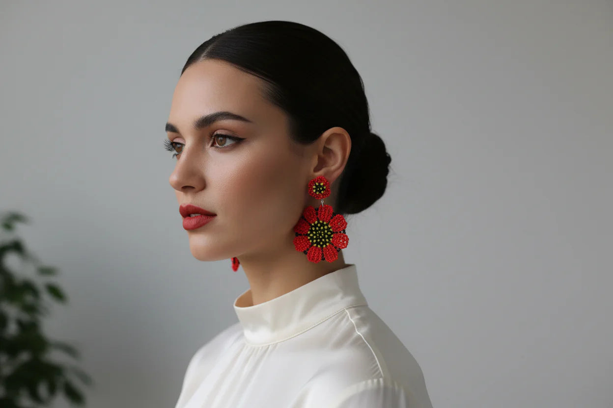Women’s Handmade Seed Bead Flower Earrings – Boho Floral Design