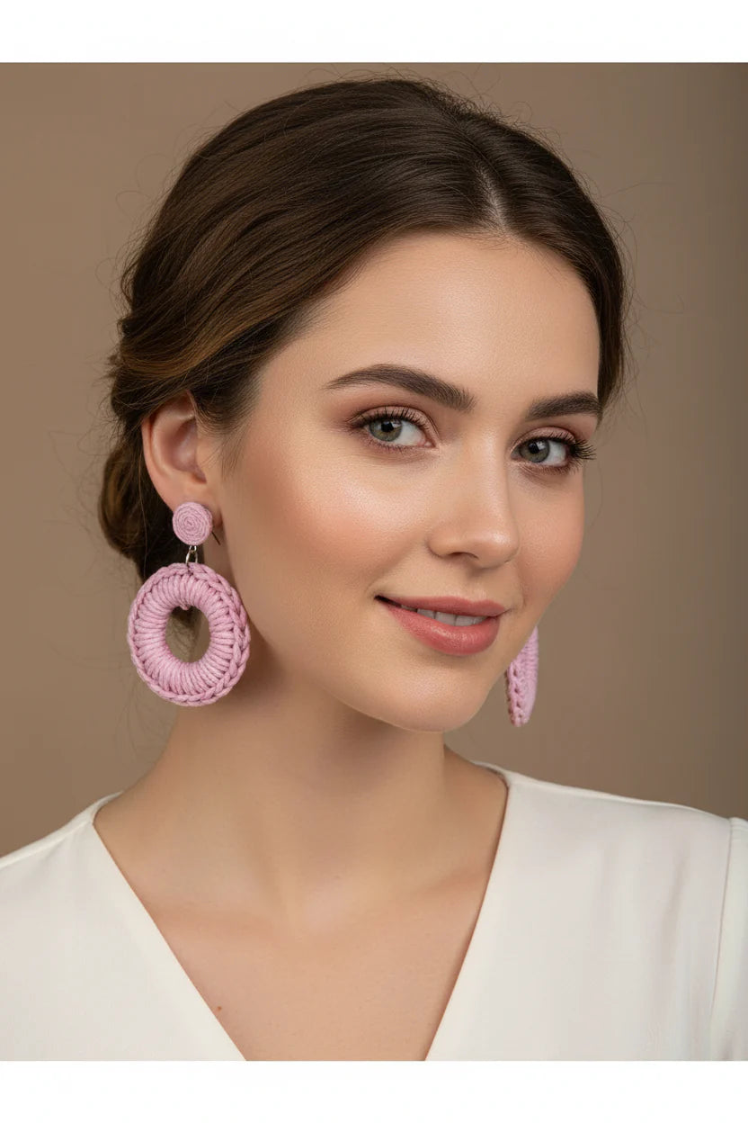 Women’s Handmade Hoop Earrings – Minimal Pink Circle Design
