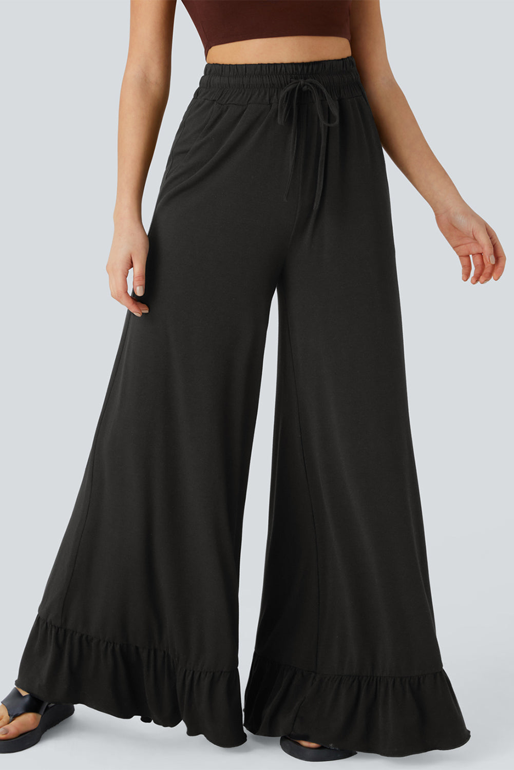 Threaded Pear Freya Ruffled Wide Leg Pants with Pockets
