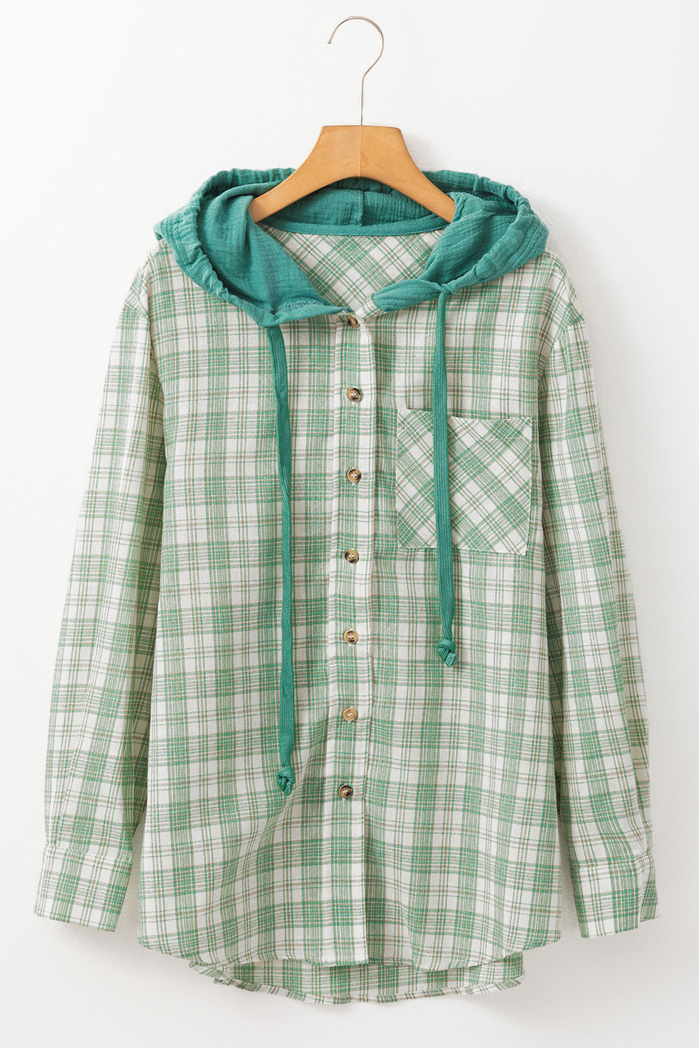 Threaded Pear Ariella Checkered Loose Fit Buttoned Hooded Shacket