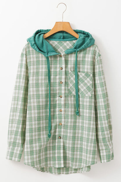 Threaded Pear Ariella Checkered Loose Fit Buttoned Hooded Shacket