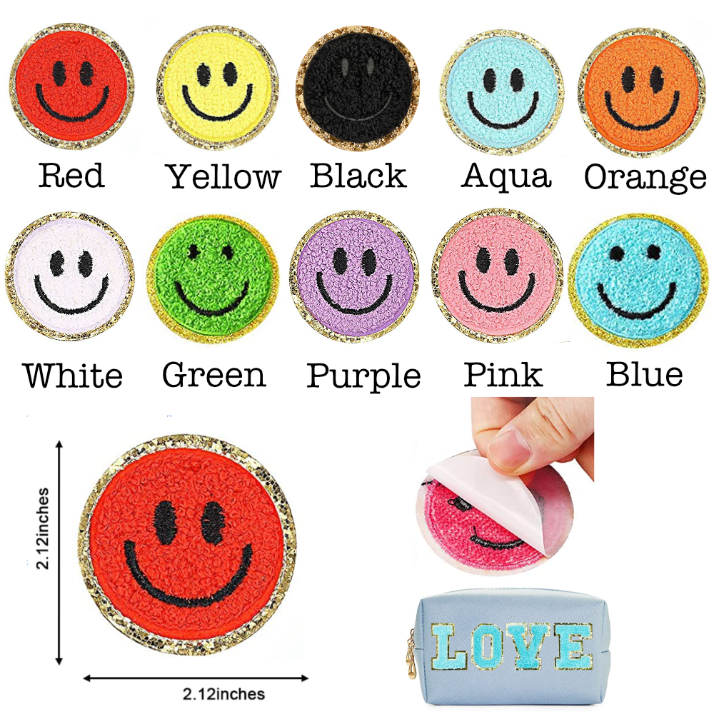 Self Adhesive Chenille Smiley Face Patches - Black / Smiley Face