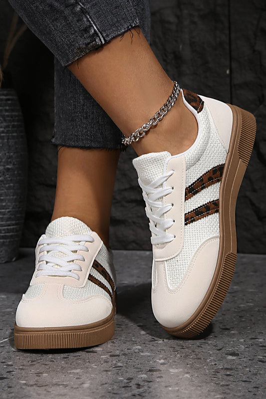 Threaded Pear Lila Leather Patchwork Flat Sneakers