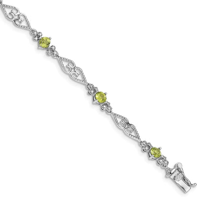 Genuine Peridot Sterling Silver Diamond Bracelet