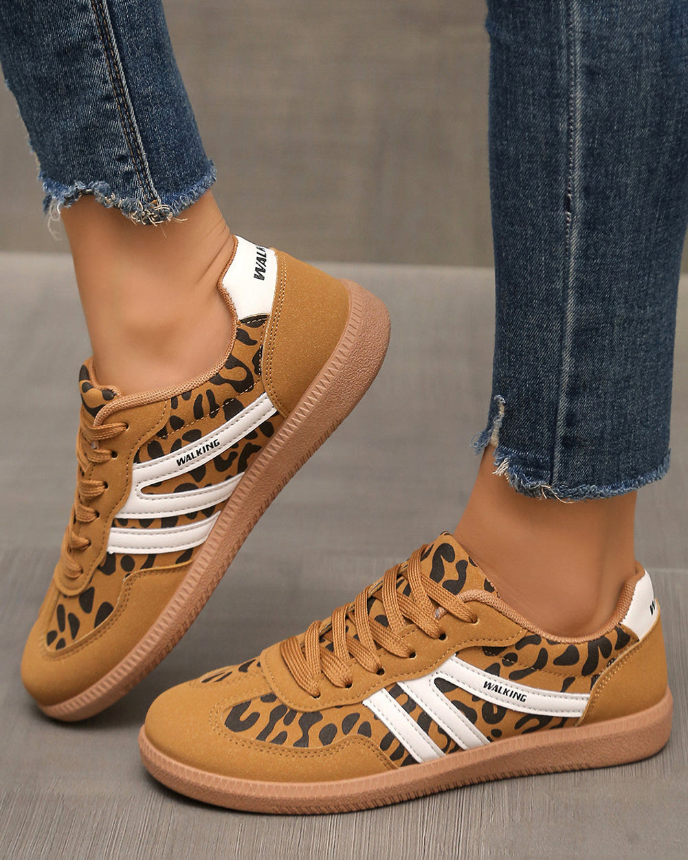 Leopard Patchwork Contrast Detail Lace-up Shoes
