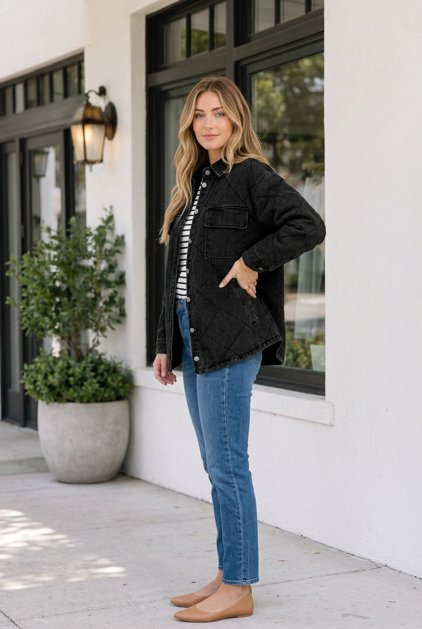 Threaded Pear Rosa Rhombus Stitched Pattern Jacket