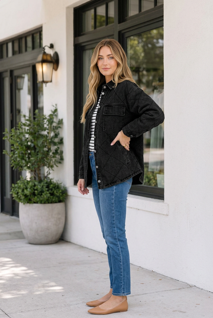 Threaded Pear Rosa Rhombus Stitched Pattern Jacket