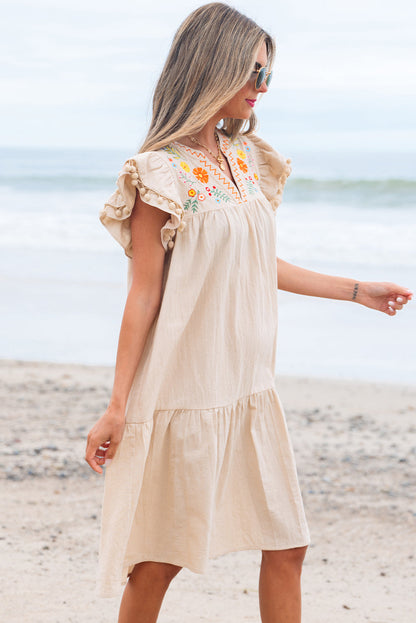 Threaded Pear Meredith Embroidery Split Neck Short Dress