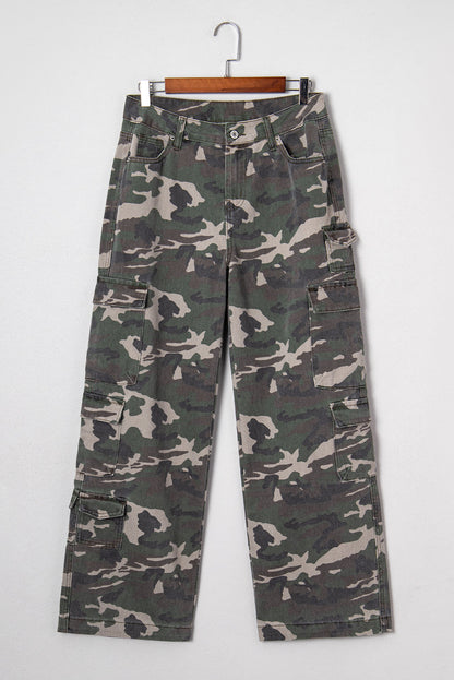Peyton Camo Multi Pocket Cargo Wide Leg Jeans