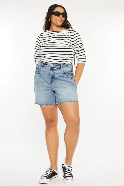 Kancan Full Size Raw Hem High Waist Denim Shorts