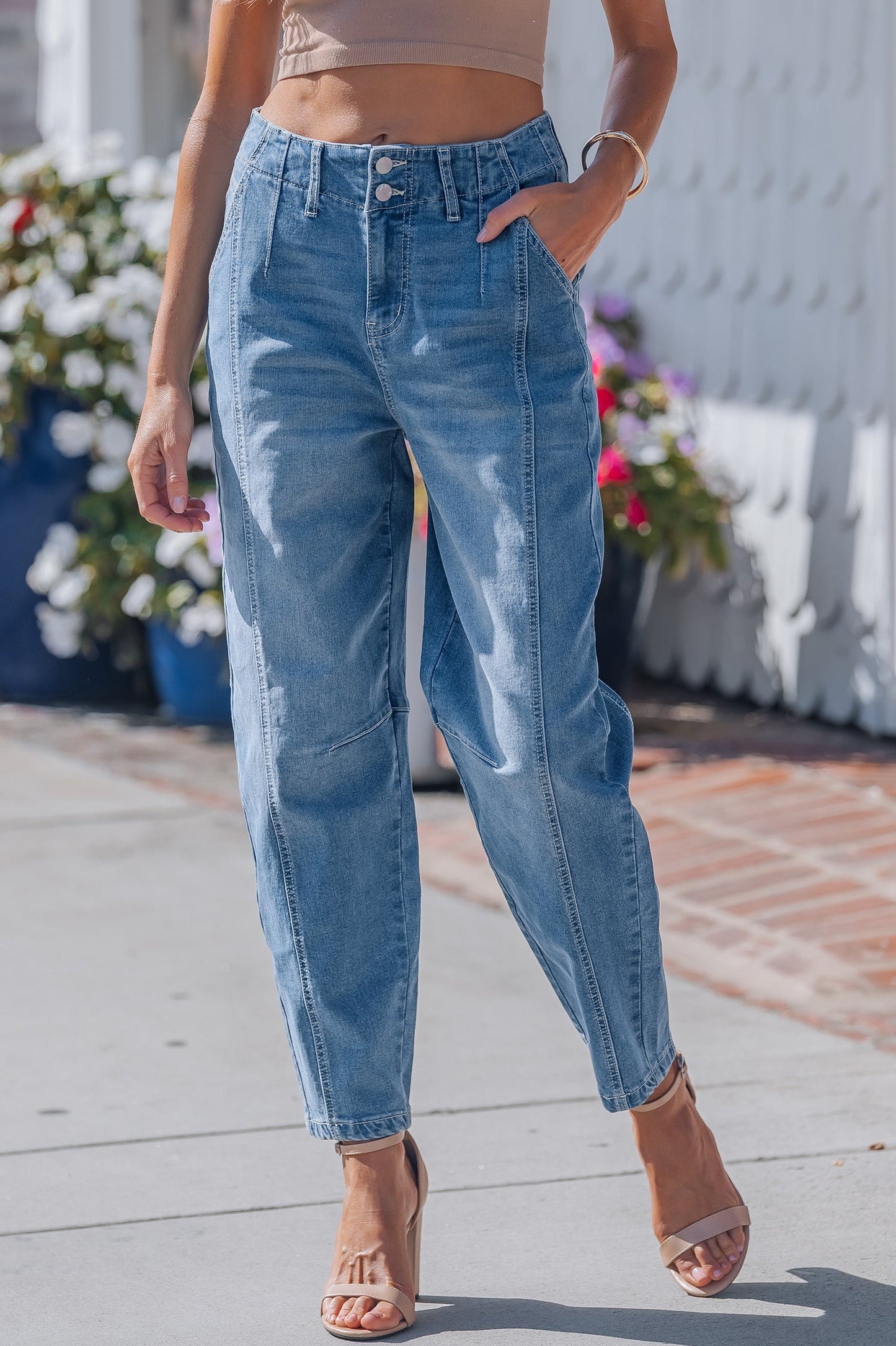 Threaded Pear Hana Wash Cuffed Barrel Jeans