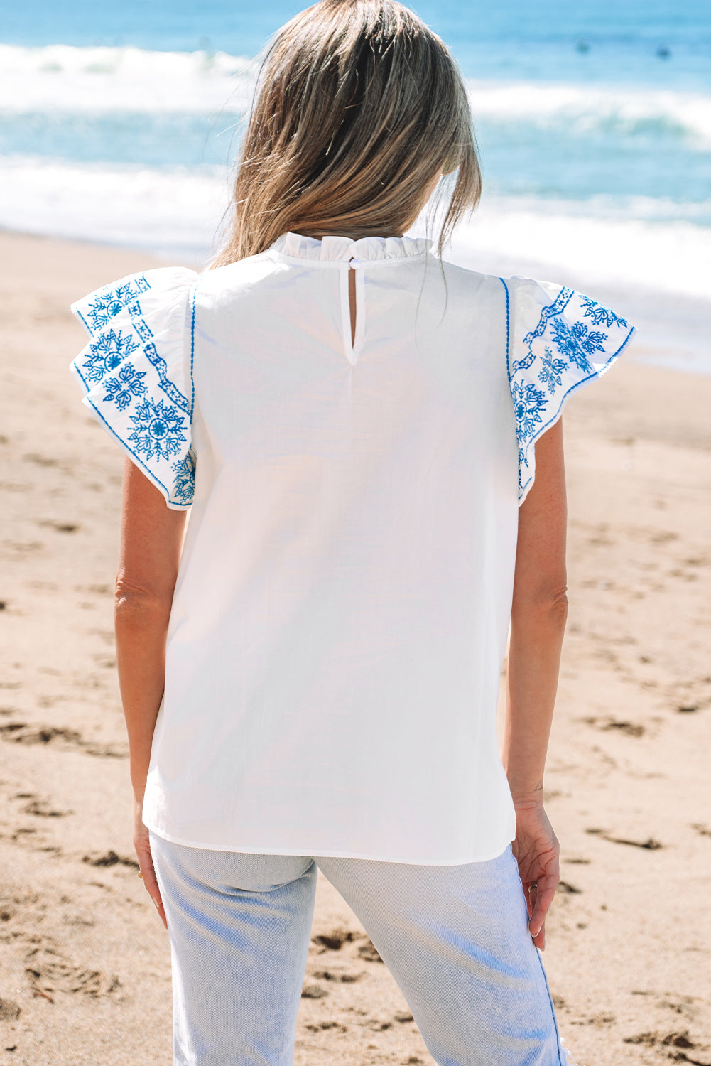 Threaded Pear Vienna Embroidered Ruffled Sleeve Blouse