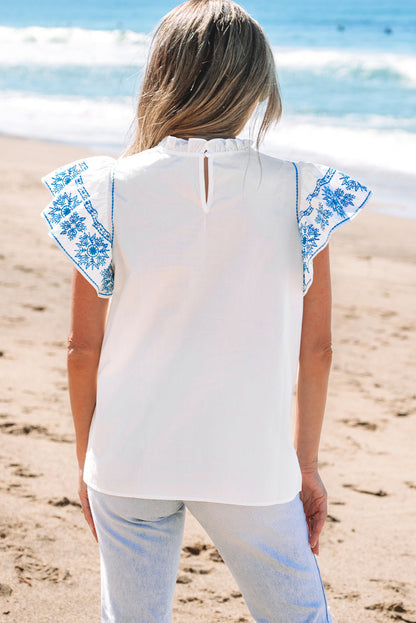 Threaded Pear Vienna Embroidered Ruffled Sleeve Blouse