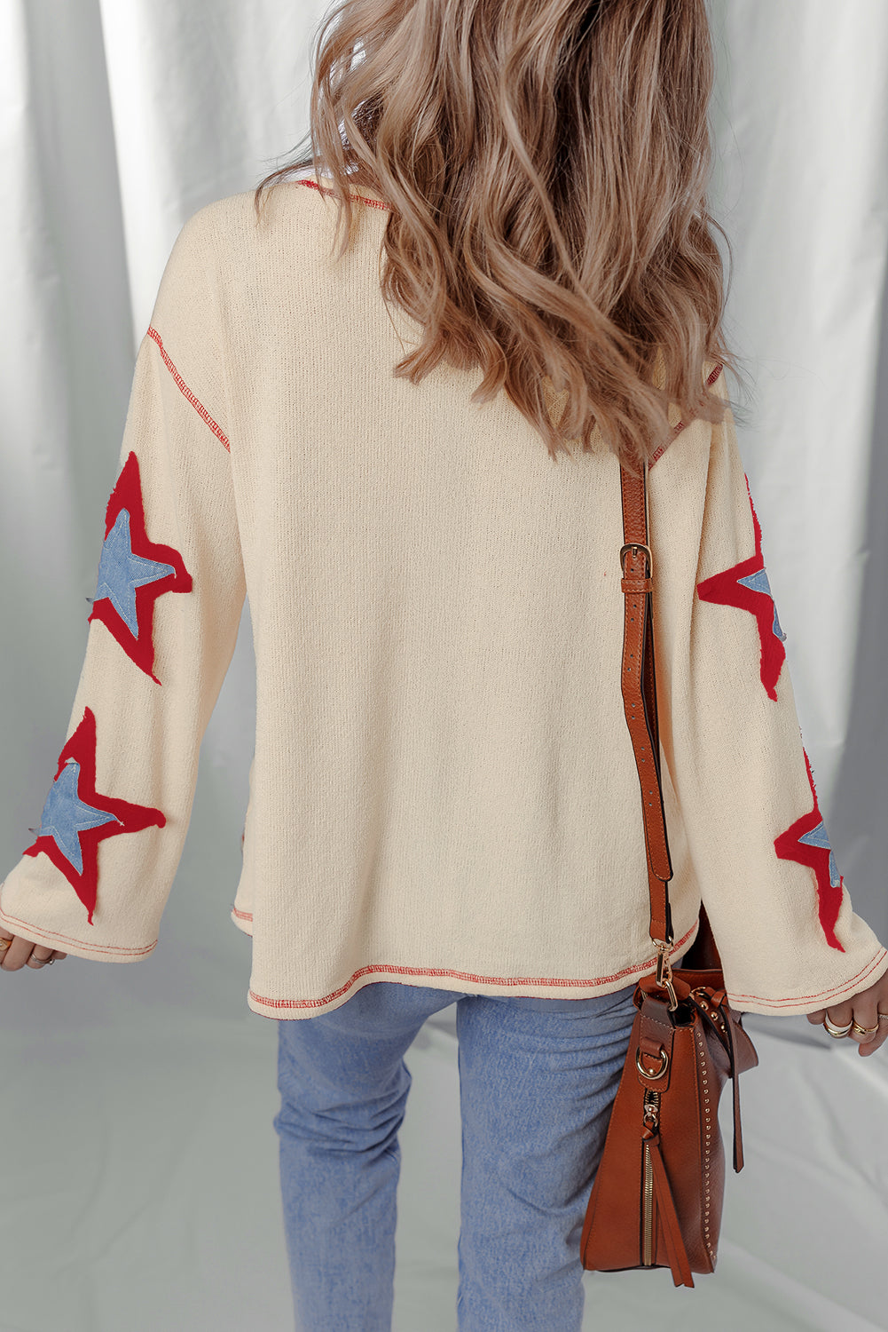 Threaded Pear USA Patchwork Exposed Seam Long Sleeve Top
