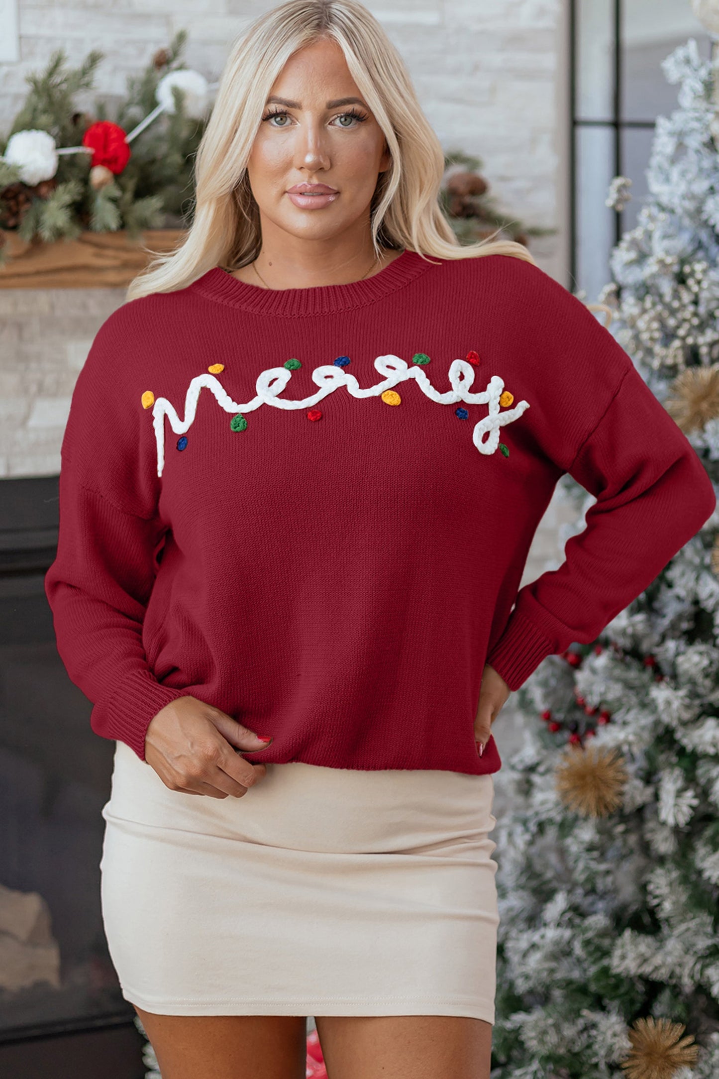 Threaded Pear Jade Christmas Drop Shoulder Sweater