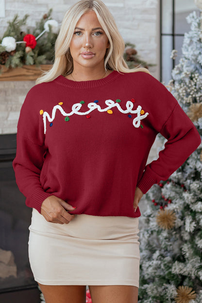 Threaded Pear Jade Christmas Drop Shoulder Sweater