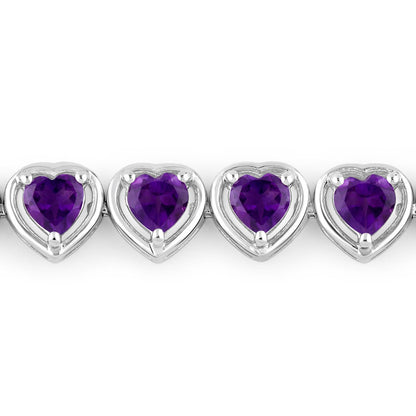 9.03 Ct Heart Purple Amethyst Prong Sterling Silver Tennis Bracelet