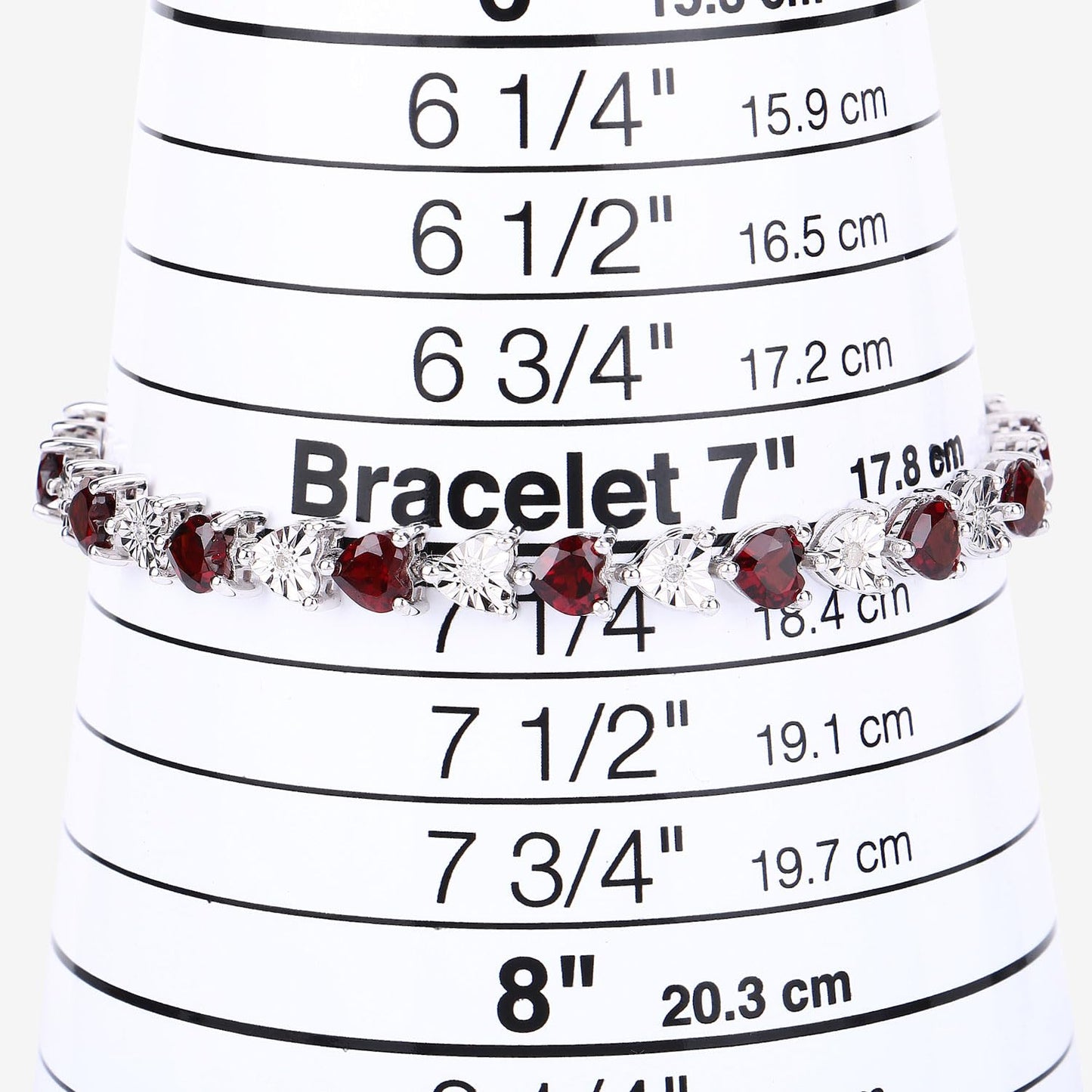 0.14 Ct Heart Red Garnet & Diamond Prong Silver Box Clasp Tennis Bracelet
