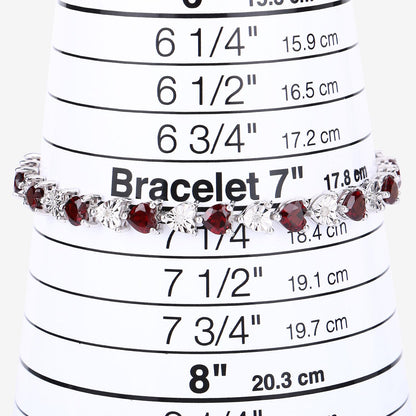 0.14 Ct Heart Red Garnet & Diamond Prong Silver Box Clasp Tennis Bracelet
