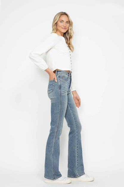 Judy Blue Full Size Tummy Control Back Embroidered Pocketed Bootcut Jeans Plus Size