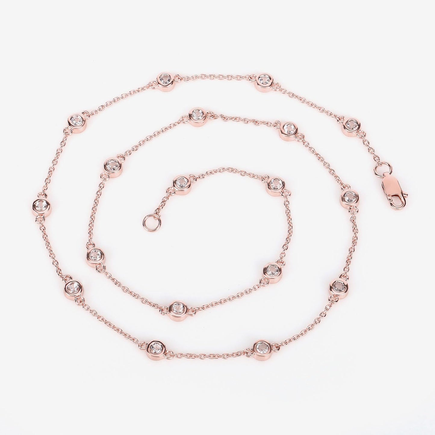 Round Peach Morganite 18K Rose Gold Plated Silver By The Yard Necklace