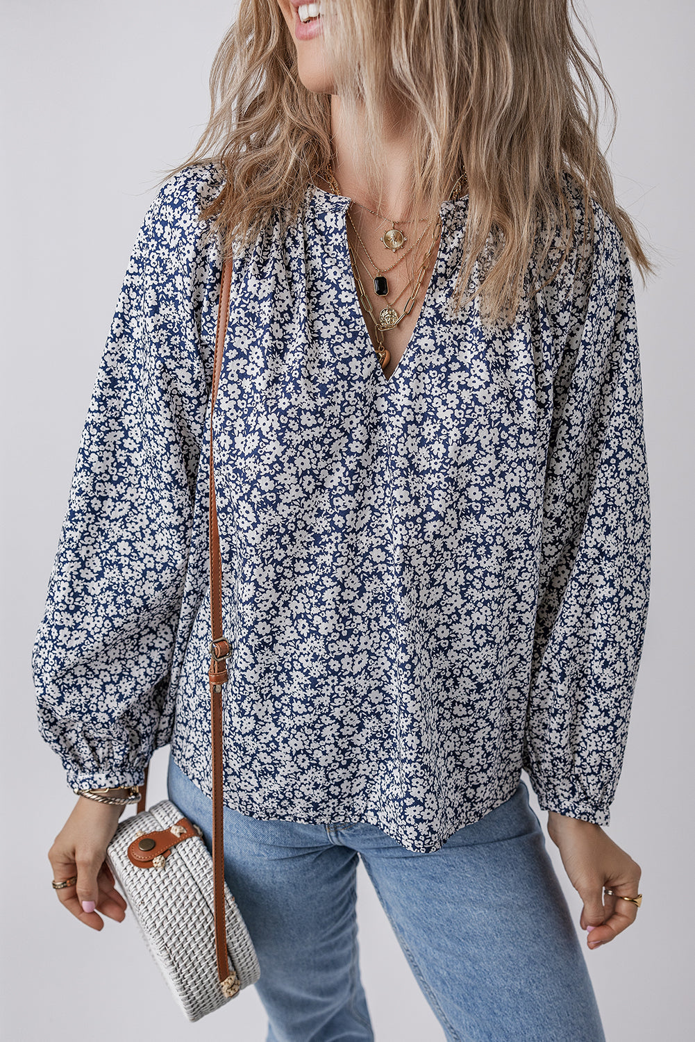 Threaded Pear Amelie Notched Puff Sleeve Blouse