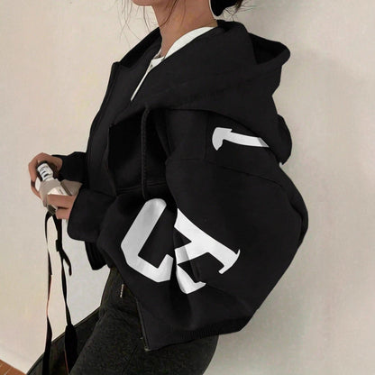 Women’s Zip-Up Printed Sweatshirt – Long Sleeve Casual Jacket