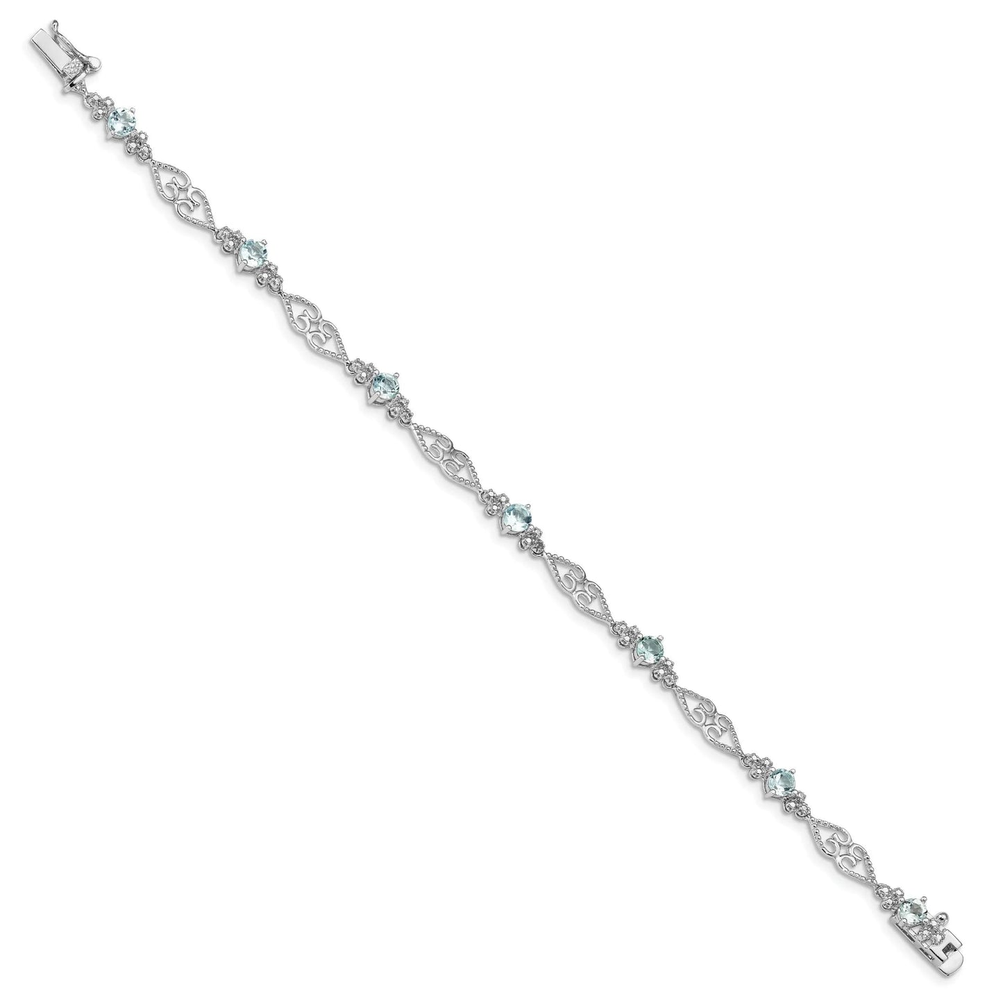 Genuine Sterling Silver Aquamarine Diamond Bracelet