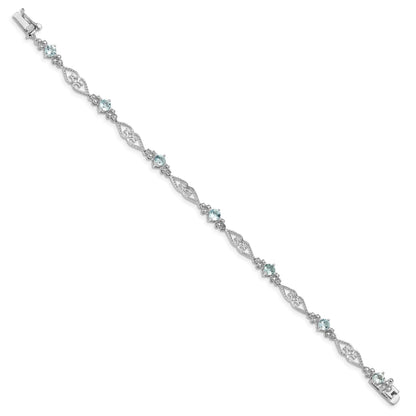 Genuine Sterling Silver Aquamarine Diamond Bracelet