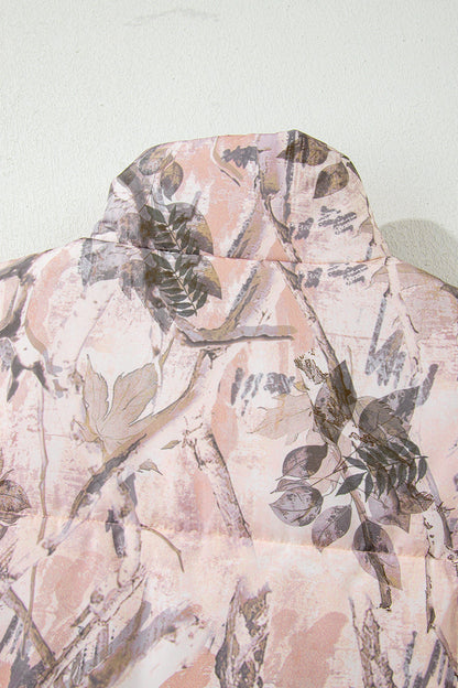 Tessa Camo Leaf Print Winter Puffer Vest - Camo