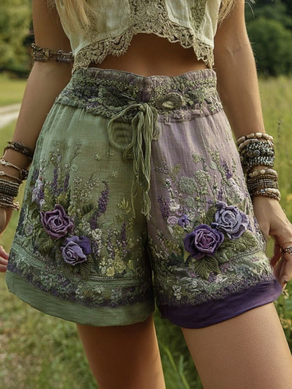 Women’s Retro Floral Print Casual Shorts