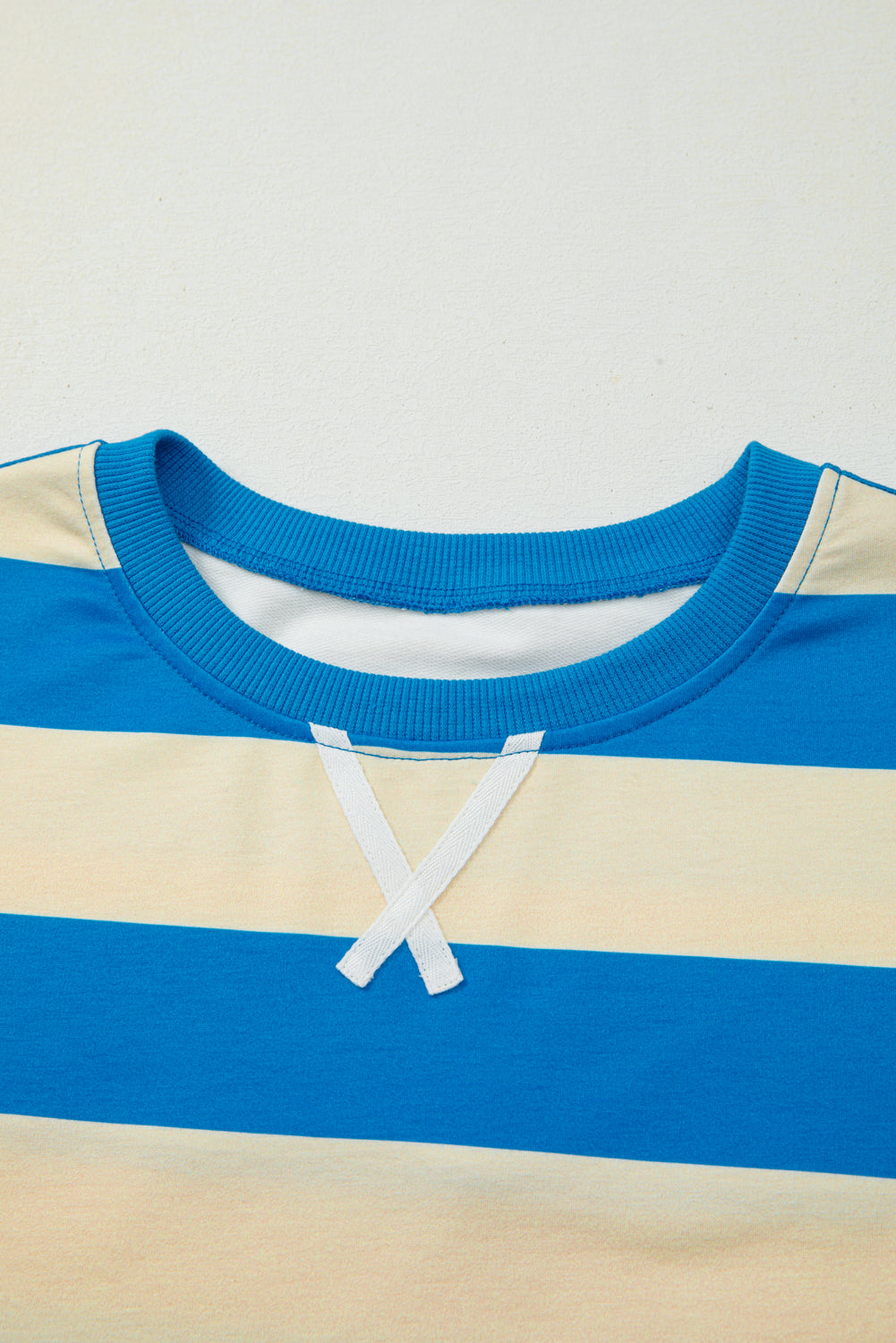 Threaded Pear Blue Stripe Floral Color Block Drop Shoulder Plus Size Pullover Top