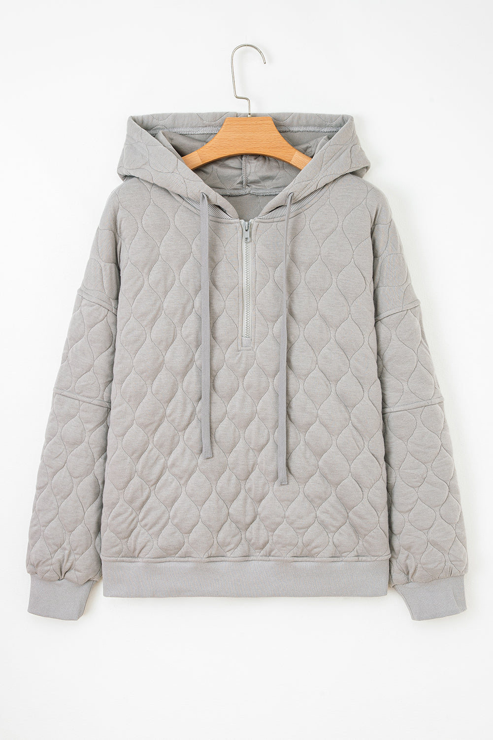 Threaded Pear Gray Quilted Quarter Zip Plus Size Hoodie