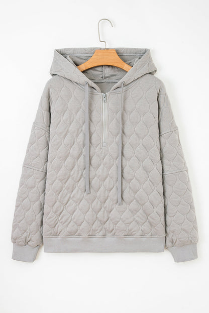 Threaded Pear Gray Quilted Quarter Zip Plus Size Hoodie
