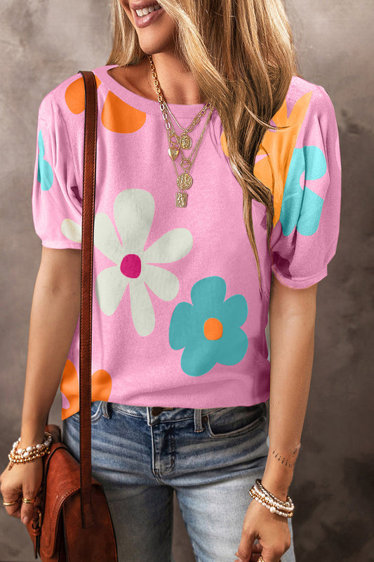 Threaded Pear Macy Flower Print Bubble Sleeve Tee