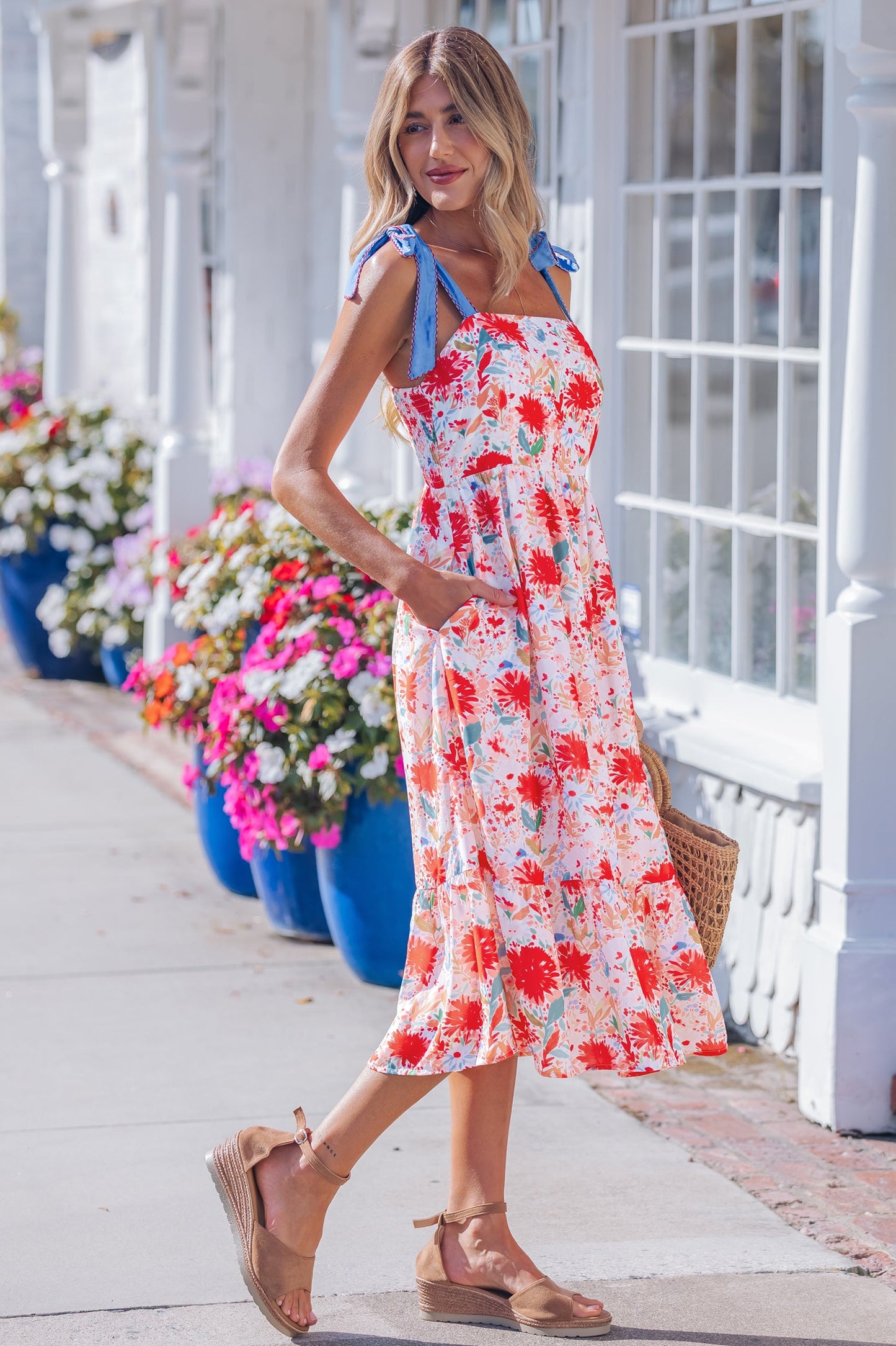 Threaded Pear Dahlia Straps High Waist Dress