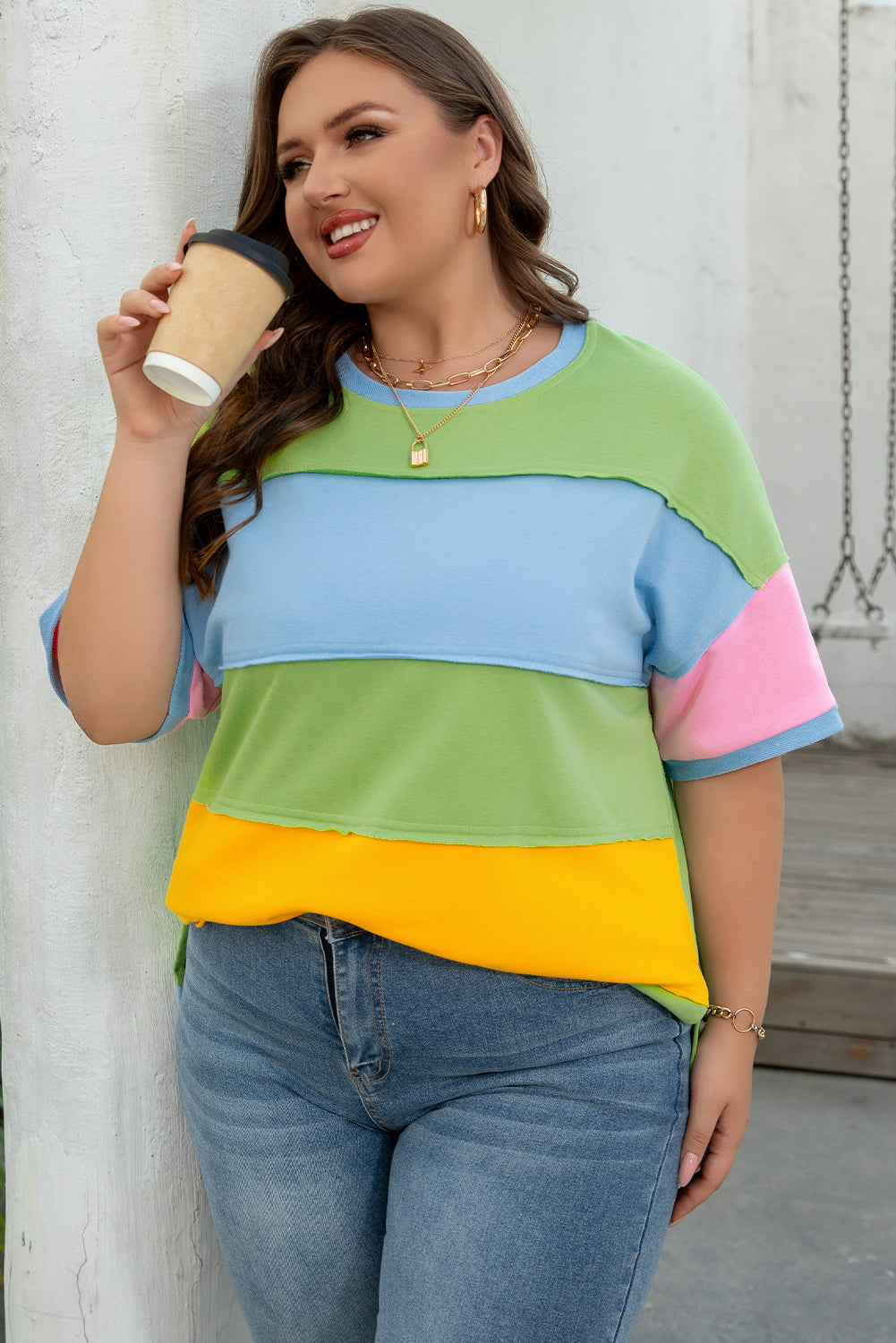 Threaded Pear Juliet Plus Size Exposed Seam Patchwork Top