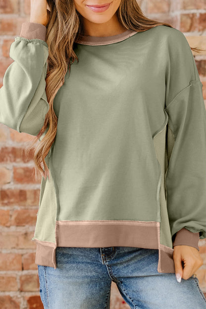 Threaded Pear Maelynn Waffle Patchwork Oversize Sweatshirt