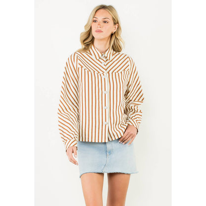 Kalli - Pearl Button Long Sleeve Stripe Top