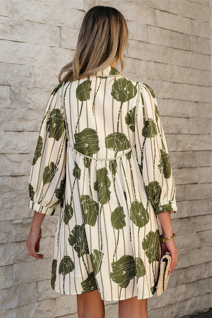 Threaded Pear Angie Floral Striped Piping Puff Sleeve Dress